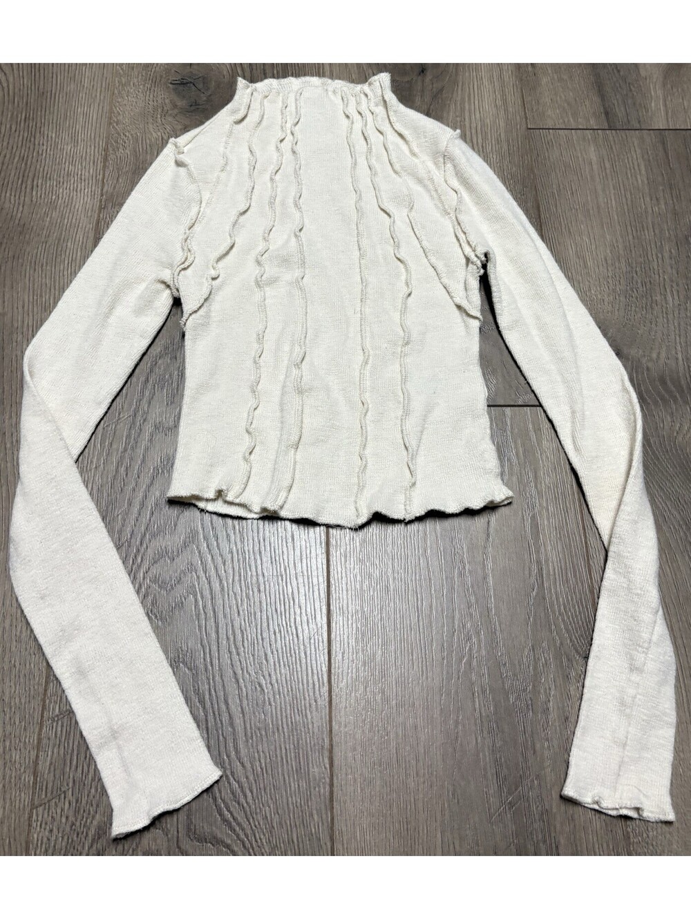 Urban Outfitters Sunray Seamed White Cream Mock Neck Knit Crop Sweater Top XS